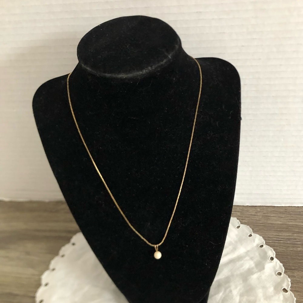 Vtg Chain Necklace with Faux Pearl Pendant